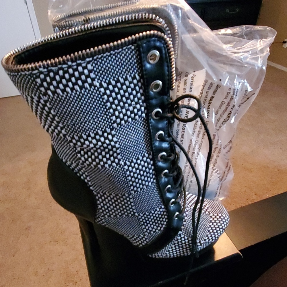 Black and white platform booties